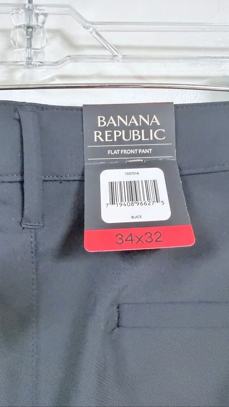 Banana Republic Men's Flat Front Performance Stretch Pants - Black (34x32) NWT B